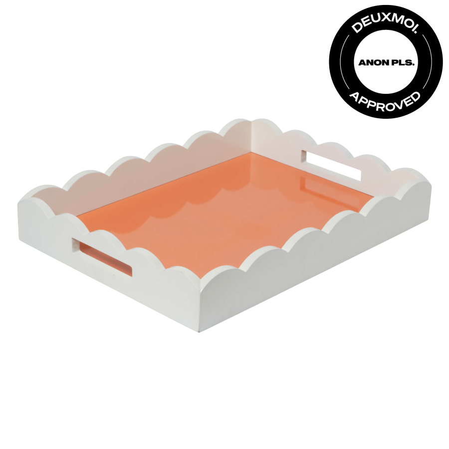 Roundhouse: Large Rectangular White and Apricot Scalloped Tray