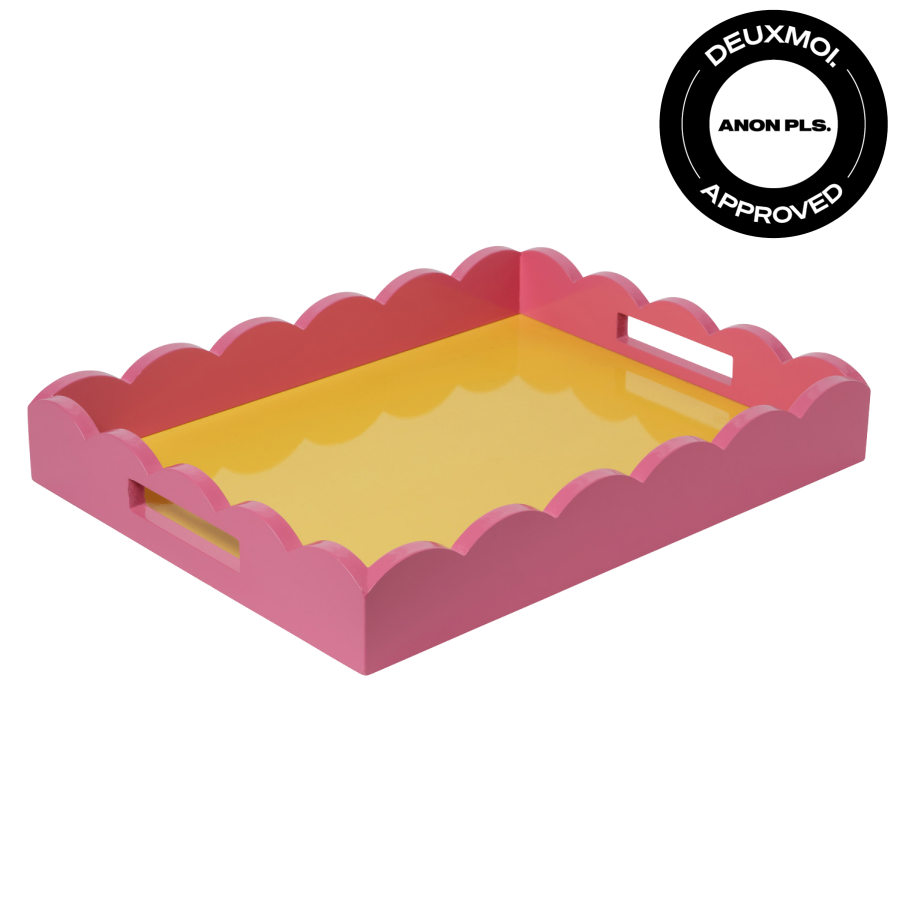 Roundhouse: Large Rectangular Yellow and Pink Scalloped Tray